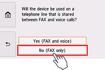 Easy setup screen: Select No (FAX only)