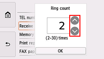 Ring count setting screen