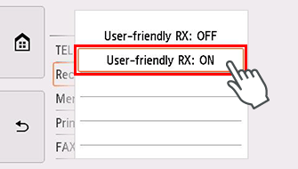 Kullanıcı dostu RX ayarı ekranı: AÇIK'ı seçin