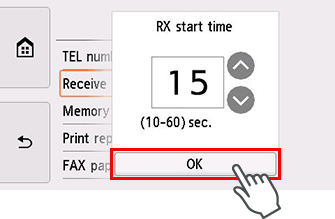 RX başlangıç zamanı ayarları ekranı