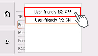 Kullanıcı dostu RX ayarı ekranı: KAPALI'yı seçin