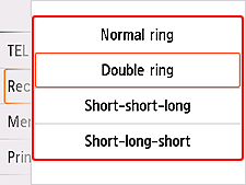 FAX ring pattern setting screen