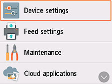 Settings screen: Select Device settings