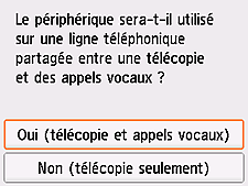 Écran Configuration facile : Sélectionnez Oui (télécopie et appels vocaux)