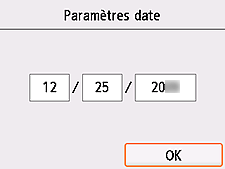 Écran de confirmation de la date