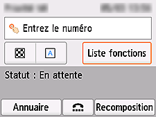 Écran Télécopie : Sélection de Liste fonctions