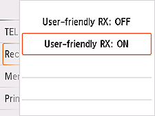 User-friendly RX setting screen: Select ON