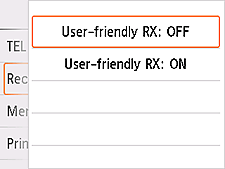 User-friendly RX setting screen: Select OFF