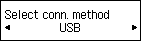 Pantalla de selección del método de conexión: seleccionar USB